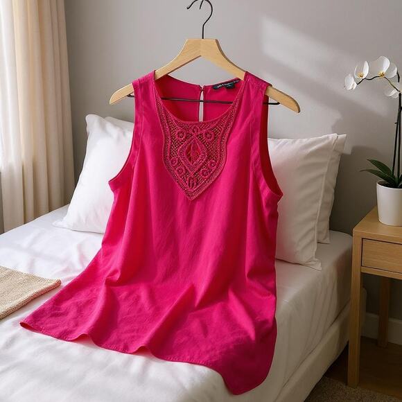 BANANA REPUBLIC 100% Silk Embroidered Shell Tank Top Pink Womens Large - Picture 1 of 7